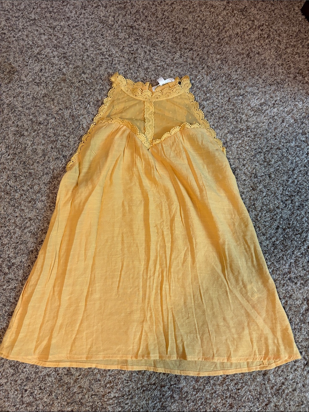 mine Yellow Lace Halter Tank Top